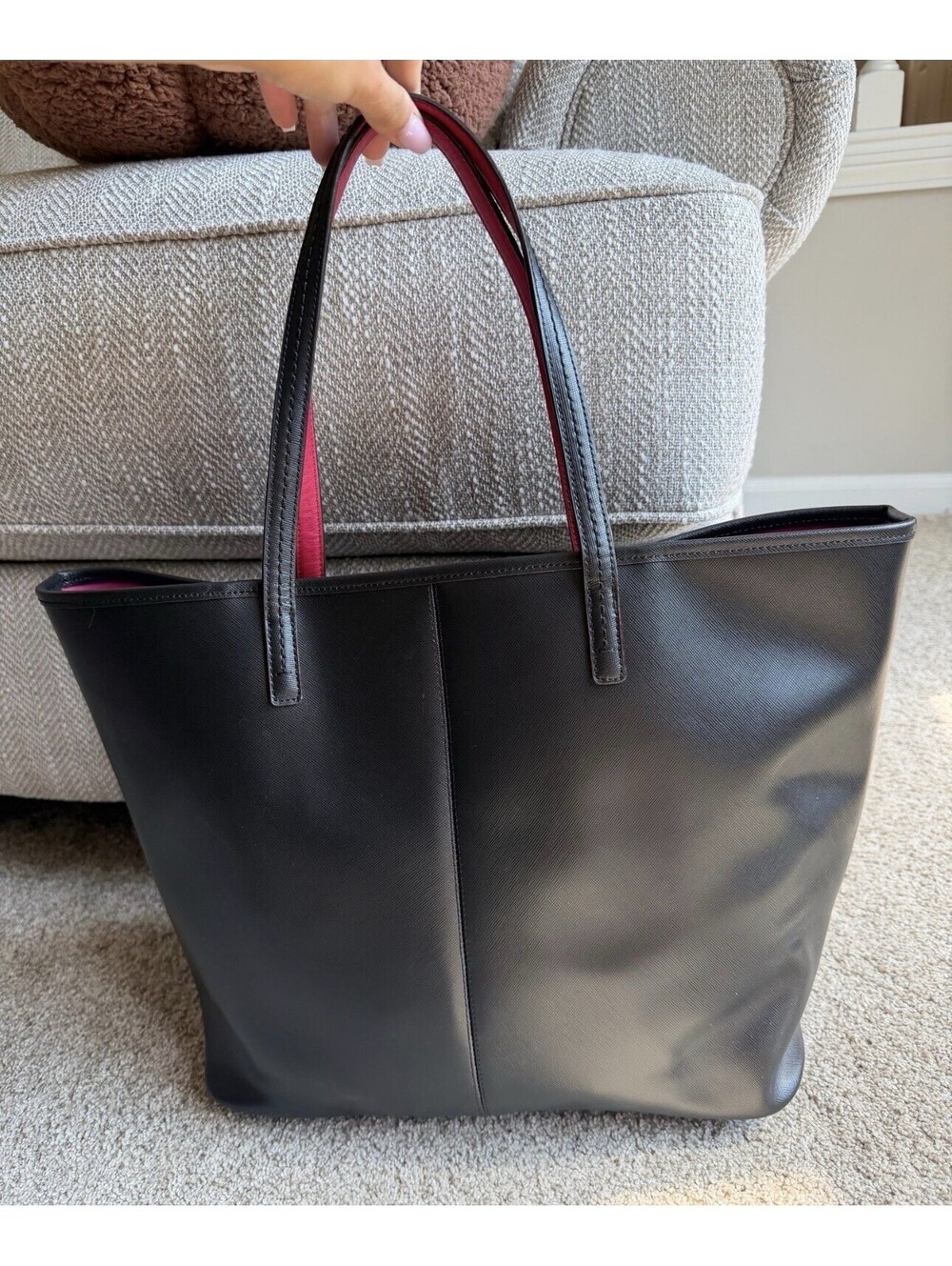 Coach Park Metro Tote 32701 Black Fuchsia Saffiano Leather Bag Like New - Picture 2 of 8